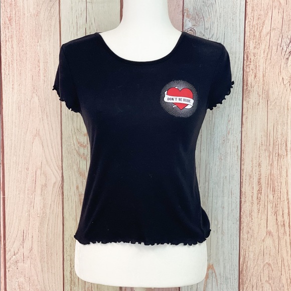 🌸3/$25 5/$35 SALE🌸 Women’s “Don’t Be Rude” Cropped Black Short Sleeve Tee Shirt - Picture 1 of 8
